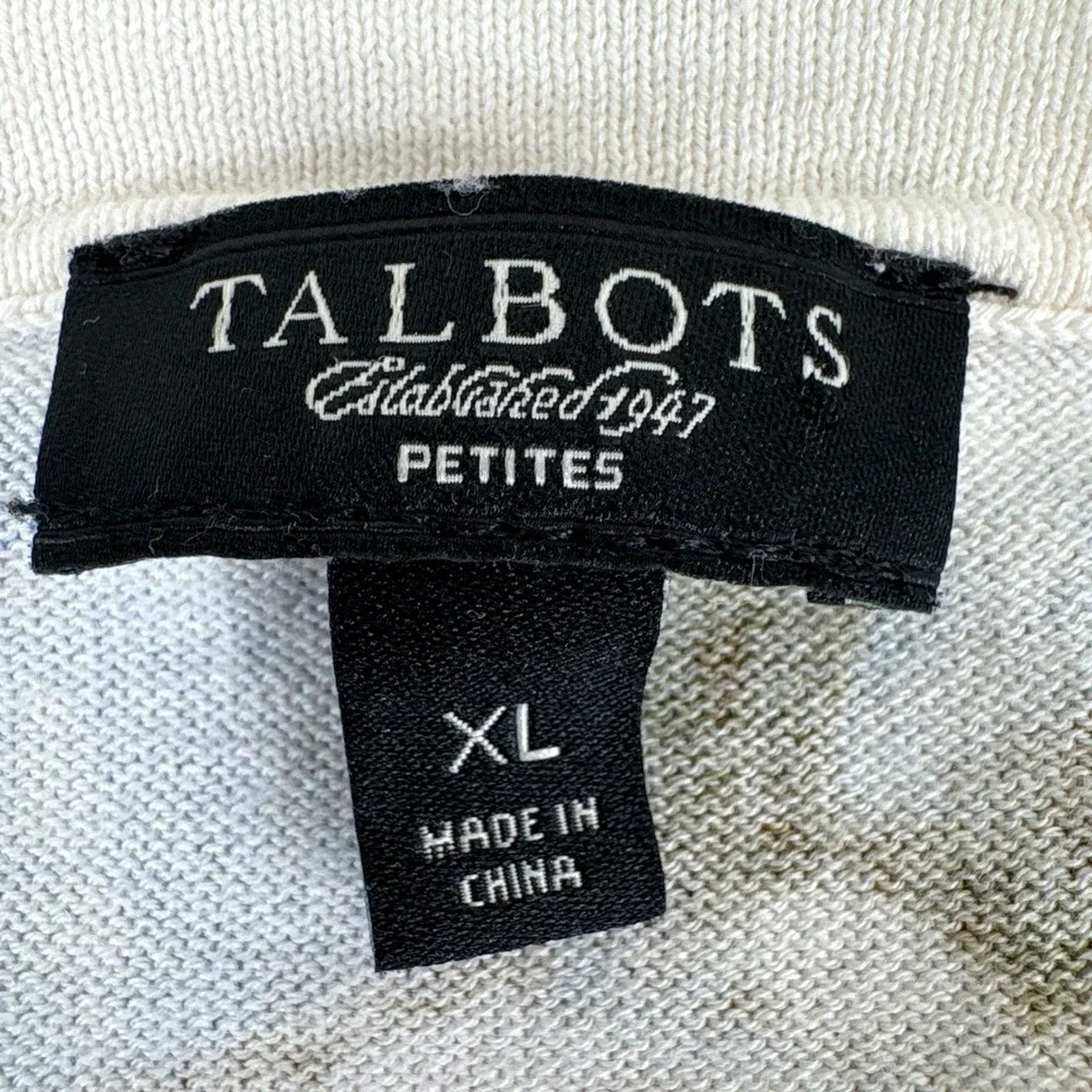 Talbots Floral Light Blue Beaded Short Sleeve‎ V Neck Cardigan Sweater XLP